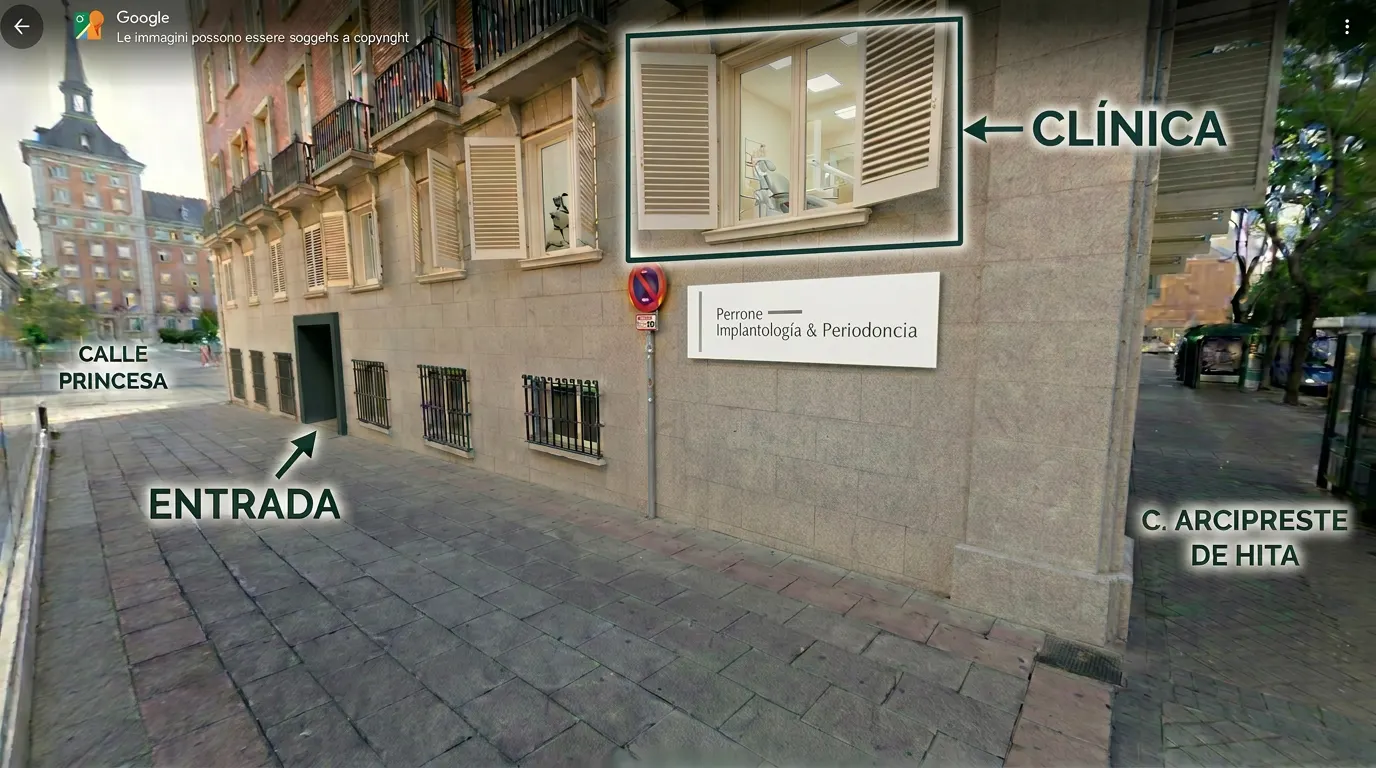 Ubicación de la clínica Perrone en Calle Princesa esquina Arcipreste de Hita, Madrid